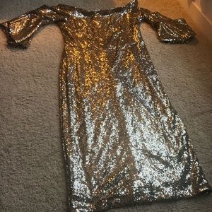 Gold Sequin Off the Shoulder Dress